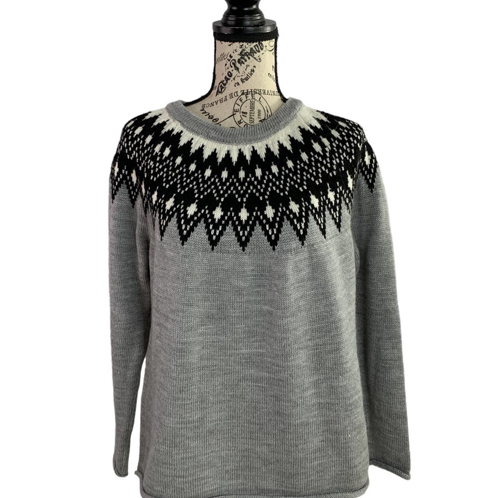 CCK Style Women's Pullover Sweater Fair Isle Pattern Cotton Blend Stretch SZ XS
